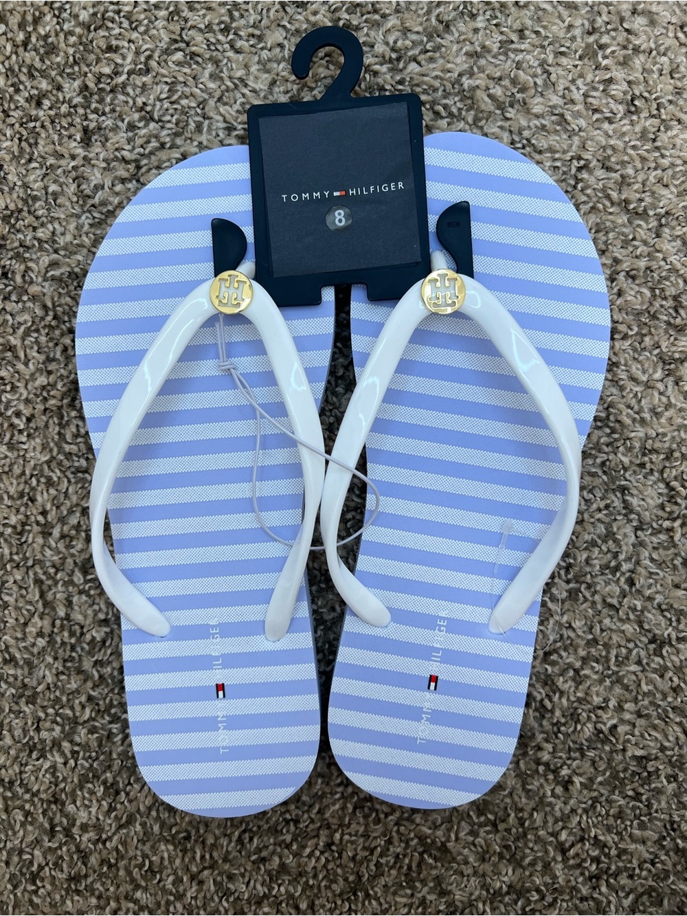 Tommy Hilfiger Women's Basaly Striped Flip Flops - Blue/White - Size 8M - NWT
